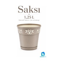 1,25 L Dekoratif Alt Tabaklı Plastik Saksı Çiçek Motifli Karışık Renk