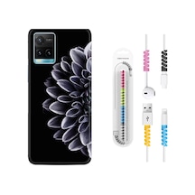 Vivo Y32 Kılıf Kablo Koruyuculu Çiçekler 1639 Siyah