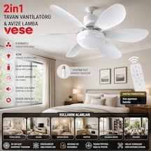 2in1 Tavan Vantilatör - Avize Lamba 40w Kumandalı 6knat Vnt-005 Bx40