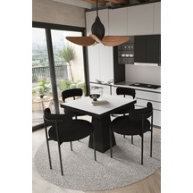 Avvio Lago Siyah Lake Mdf Ayak 80x80 Yemek Masası Mutfak Masası 4 Kişilik Masa Takımı Teddy Sandalye Beyaz Avvio89697