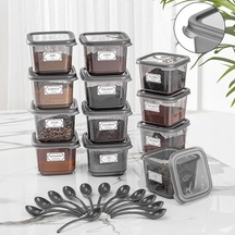 12'li Etiketli Kapaklı Kare Erzak Saklama Kabı Antrasit 12 X 0.50 Lt Çok Renkli