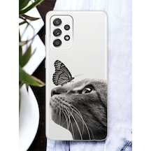 Samsung Uyumlu A53 Kelebek Kedi Tasarımlı Şeffaf Telefon Kılıfı Çok Renkli