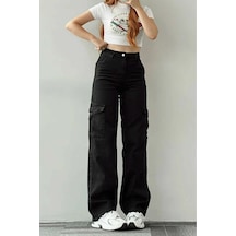 Lavajeans Dora Kadın Siyah Solmaz Likralı Arka Cepsiz Model Kargo Lavajeans Pantolon Siyah P1 Siyah