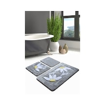 Daısy Gri 3 Lu Set Klozet Takımı, Banyo Paspas Seti Halısı