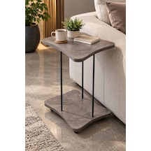 Sulorahome Yan Sehpa - Tekerlekli Metal Ayaklı Servis Sehpası Gri Mermer