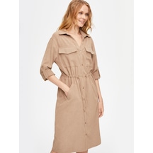 Kendinden Dokulu Şönil Gömlek Elbise 69228 U6922872 Taş