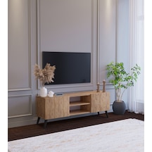 Ahşap Görünümlü Mdf 2 Kapaklı Raflı Tv Ünitesi