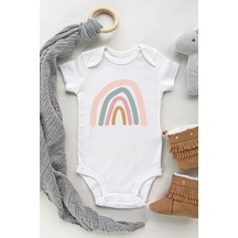 Babylimon Unisex Bebek Beyaz Gökkuşağı Pembe Kısa Kol Çıtçıtlı Body Zıbın Beyaz - 132207437 Beyaz