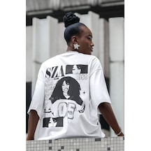 Sevbano Sza Rapper 1989 Şarkıcı Sırt Baskılı Unisex Oversize Tişört Beyaz