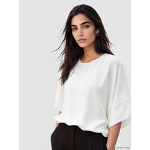 Lcw Vision Beyaz Bisiklet Yaka İspanyol Kol Oversize Bluz