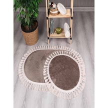 My Evilla Modern Simirna Dekoratif Peluş Oval Ponpon Saçaklı Klozet Takımı 001