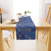 Çini Desenli Mavi Dijital Baskılı Petek Dokuma Runner 40x140