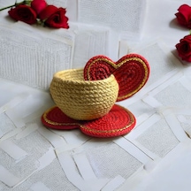 Sevgililer Günü Hediyesi, Kalpli Fincan Sepet, Dekoratif Sepet, Hediyelik Sepet, Dekor Sepet, Çok Amaçlı Sepet Kırmızı - Kahverengi