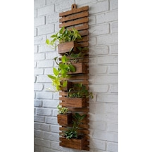 Ahşap Dikey Bahçe Duvar Saksılığı 80x25 Cm- Modern Antrasit Siyah & Doğal Renk Dekoratif Çiçeklik Kahverengi