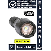 Kamp Avcı Güvenlik Balıkçı Deprem Enerji Tasarruflu 4 Mod Zoomlu Güçlü Beyaz Işık Şarjlı El Feneri Çok Renkli