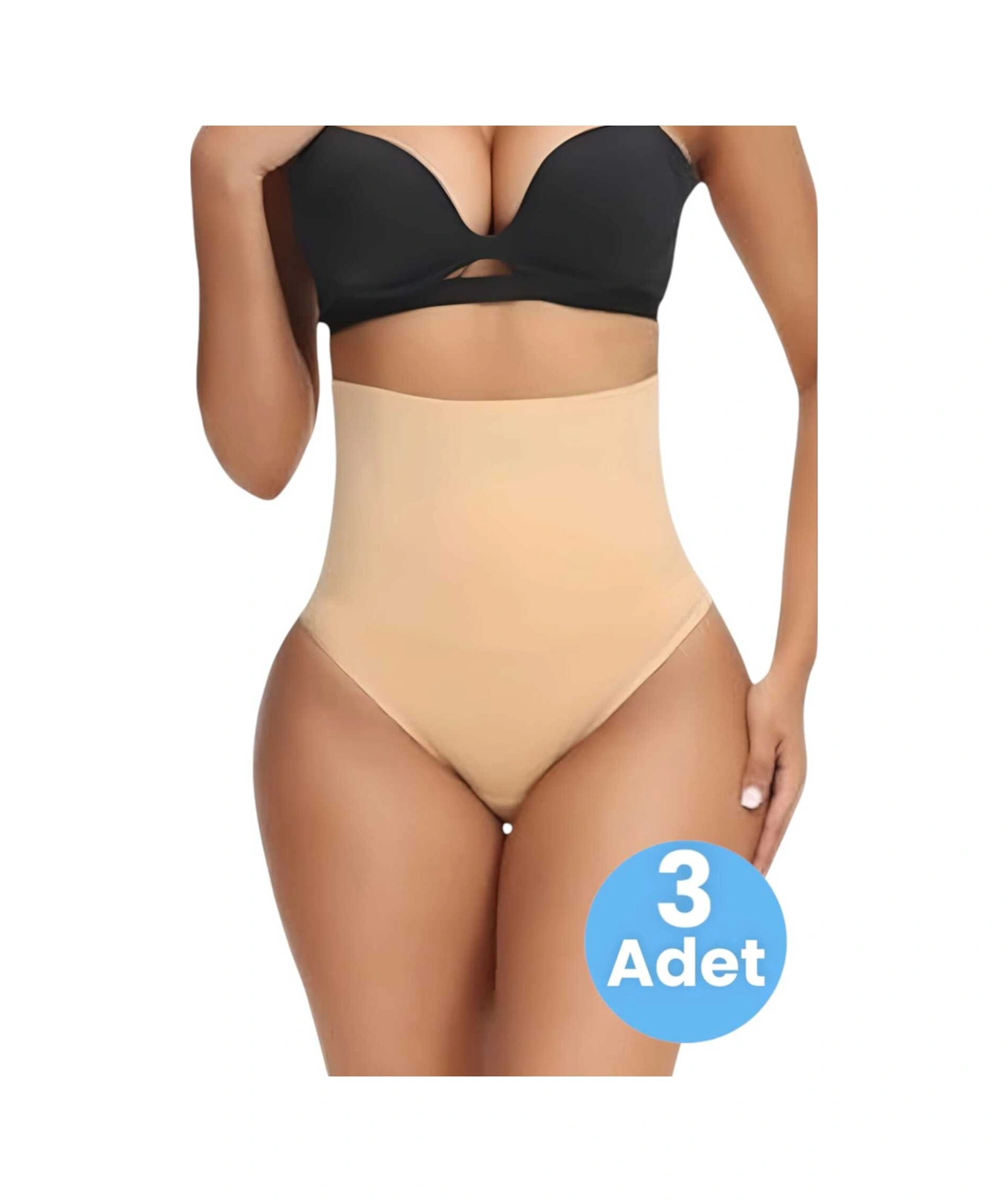 Tezzgelsin Kadın Dikişsiz Yüksek Bel Karın Toparlayıcı String Korse 3'lü Set Ten Rengi