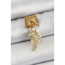 316l Çelik Sallantılı Zirkon Taşlı Palmiye Ağacı Model Gold Renk Nomination Charm Diğer