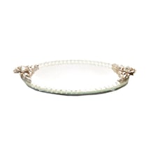 Aynalı Cam Nişan Tepsisi Güldesenli