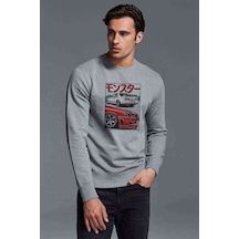 Nissan Skyline Gtr R32 & R34 Baskılı Gri Erkek Örme Sweatshirt