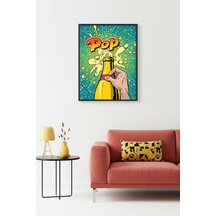 Doğal Ahşap Çerçeveli Pop Art Desenli Tablo - Canlı Tonlar Huhu1931