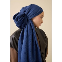 Imannoor İman I Kafes Lacivert Tencel Pamuk İpek Şal 70x200 Lacivert