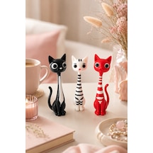 3 Lü Dekoratif Kedi Biblo Seti Sevimli Masa Raf Süsü Mini Figür Hediyelik Obje