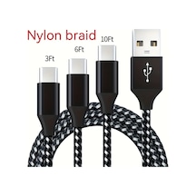 Willowhaven Siyah Beyaz 10 Feet Usb Type-c Hızlı Şarj Kablosu 3a Samsung Galaxy Uyumlu Lg İçin Nylon Örgülü