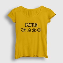 Presmono Kadın Symbols Led Zeppelin T-shirt Sarı
