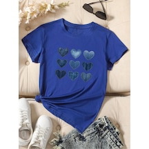 Uyguntarz Unisex Jean Desenli Kalp Tasarım Basklı Tshirt Mavi