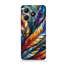 Realme C61 Uyumlu Gökkuşağı Tüylerin Uyumu Desenli Silikon Kılıf Çok Renkli