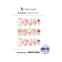 Kkov1634 Renkli Kısa Oval 15'li Tekrar Kullanılabilir El Yapımı Protez Takma Tırnak L