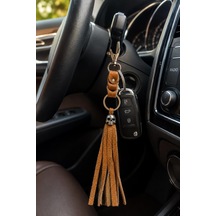 Karabinalı Anahtarlık Deri Araba Anahtarlığı Çanta Süsü Hakiki Deri Çanta Aksesuarı Unisex 26 Cm