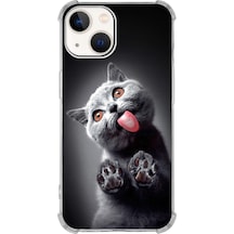 Apple Uyumlu iPhone 13 Kedi 2 Baskılı Şeffaf Köşe Korumalı Antişok Kılıf