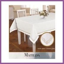 Bezos Keten Masa Örtüsü Tablecloth 155x220 Cm Yemek Masası Örtüsü Matilda Model Krem-gold Rengaren