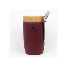 Bambu Kapak Yemek Termosu 500ml Çelik Termos Bordo 12 Saat Sıcak Tutar Bordo