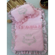 Yenidoğan Sahra Taç Nakışlı Trilüks 2li Alt Açma Seti Pembe Pembe