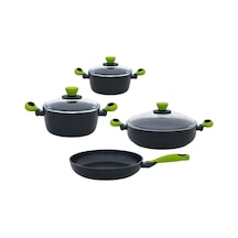 Leggno Colorgy 7 Parça Set Yeşil 20cm & 24cm Derin Tencere+26cm Sığ Tencere&tava