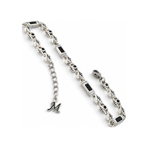 Rodyum Kaplama B-105 Kromix Çelik Erkek Bilelik Siyah Zirkon Taşlı Harfli 5 Mm Kalınlık Gümüş