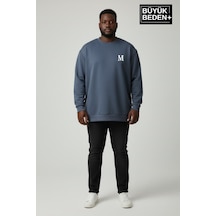 Süperlife Erkek Büyük Beden M Baskılı Bisiklet Yaka İnce Sweatshirt Spr26bsw956-13 Indigo