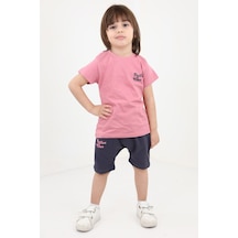 Toontoy Erkek Bebek Baskılı Şortlu Takım Gülkurusu