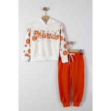 Trendimizbir Çiçekli Minnie Baskılı Kız Çocuk Şardonlu Alt Üst Takım-3584-turuncu