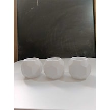 3 Lü Beyaz Geometrik Tasarımlı Dekoratif Mumluk Seti Modern Ve Şık Beyaz