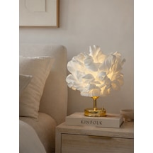 Beyaz Atelier Tasarım Kablosuz Pilli Masa Lambası - Alt Parlak Gold Altın