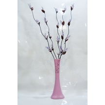 5 Mor 20 Salkım Üzüm Dallarında 60 Cm Pembe Desenli Uzun Vazo