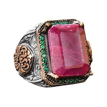 Gerçek Doğal Yakut Taşlı Yüzük, 15.50 Karat, 925 Ayar Gümüş Yüzük, Ham Taş, Bizans Yüzüğü Kırmızı Gümüş