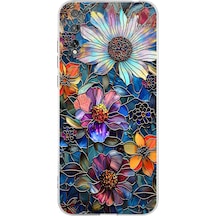 Printify Huawei P Smart S İle Uyumlu Vitray Mücevher Flora Tasarımlı Şeffaf Silikon Kılıf Şeffaf