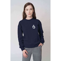 Turbo Göğüs Baskı Baskılı Indigo Mavi Kadın Sweatshirt