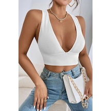 Epilons Zenviaatt2 Kadın Beyaz Çapraz Sırt Detaylı Şık Crop Top Büstiyer Zenvi312