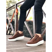 Ba0310 Boa Kalın Yüksek Taban Fermuarlı Taba Beyaz Erkek Ayakkabı