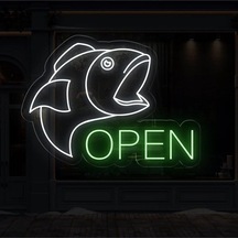 Open Yazılı Ve Şekilli Neon Tabela Beyaz
